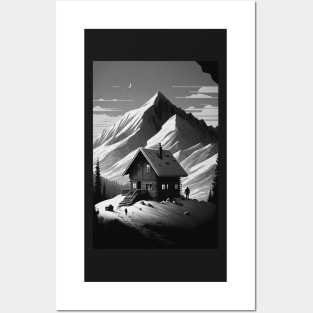 Mountain Cabin Escape Monochrome Posters and Art